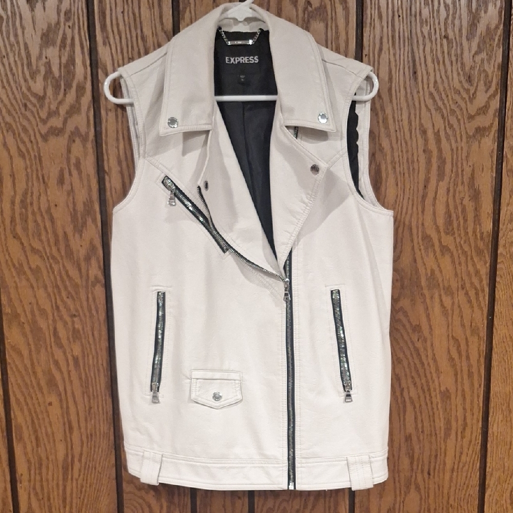 Express Women's White Faux Leather Biker Style Vest